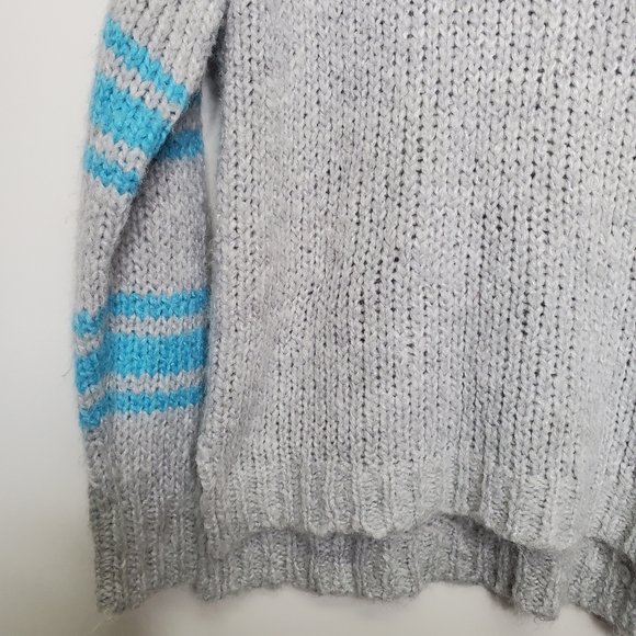 AERIE Blue Striped Chunky Oversided Knit Sweater Crew Neck Size XS - Picture 4 of 9